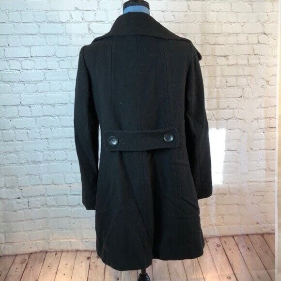 Ann Klein Coat Black Wool Blend Huge Lapels Collar Midi Trench Jacket Small - Picture 3 of 6